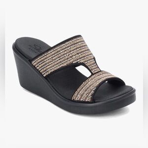 Skechers 11 Rumble On Bling Gal Wedge Sandals Women's Black Embellished Slip-On